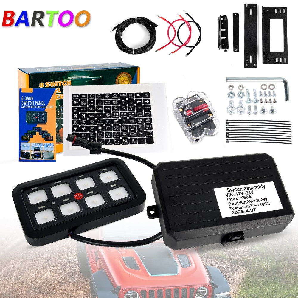 8 Gang Switch Panel On-Off LED Car Switch Panel Circuit Control Universal 12/24V Q
