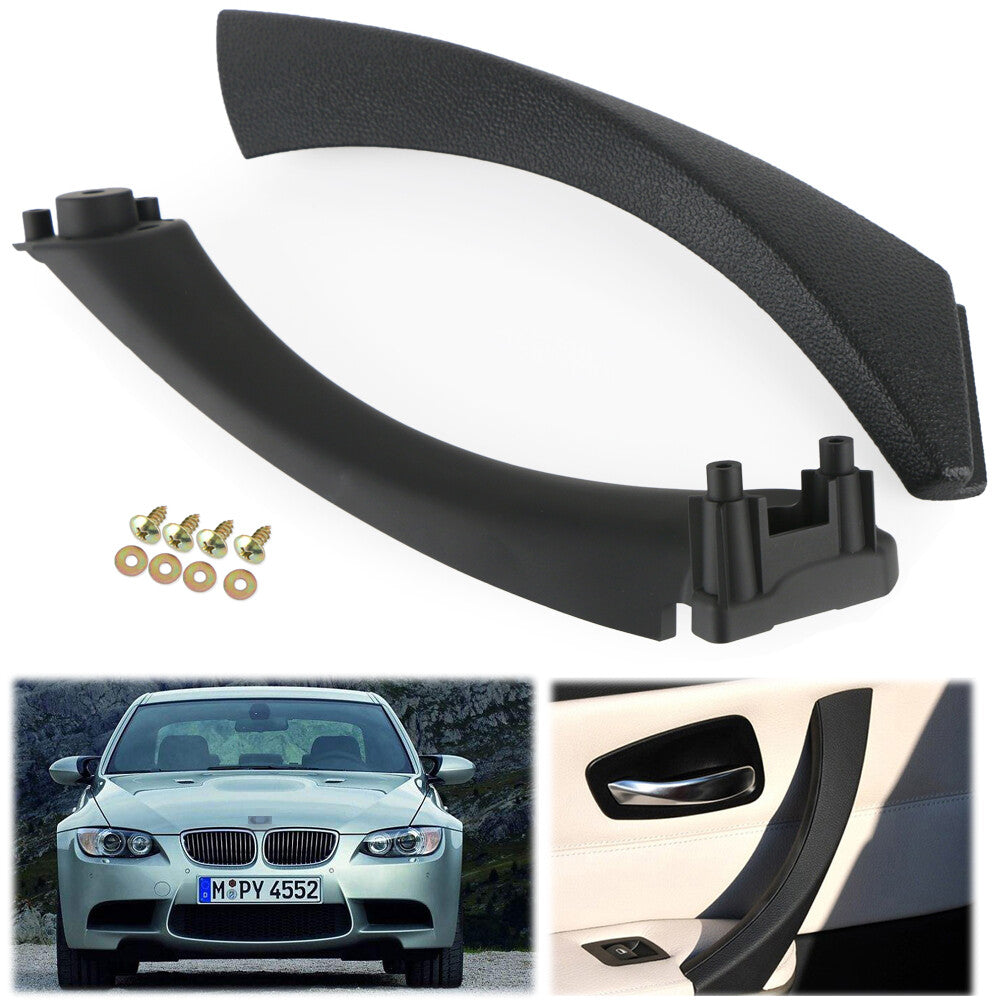 Black interior door + exterior door panel handle pull tab cover on the left side, suitable for BMW E90 328i.