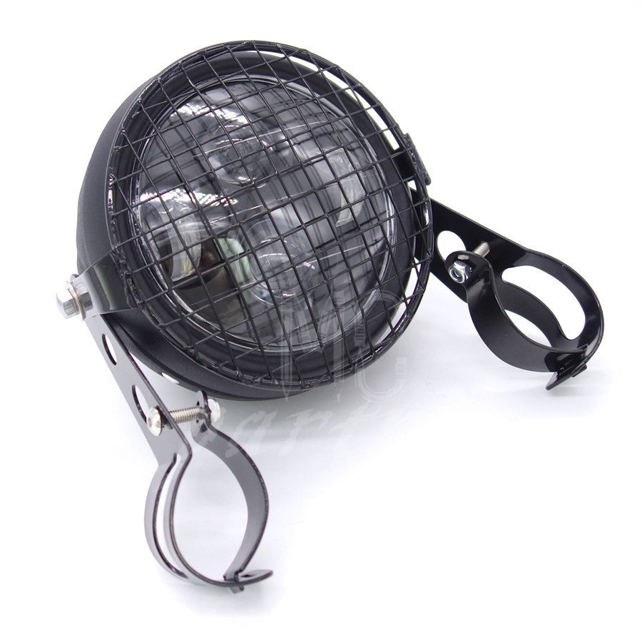 Matte Black LED Front Headlight Grill Mount Cover Mask W/ Mount Bracket Cafe CB Q