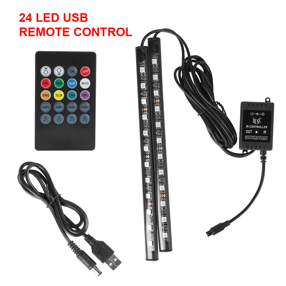 Automotive Interior Decorative 24 Lights LED Car Foot Light Atmosphere Lamp USB Q