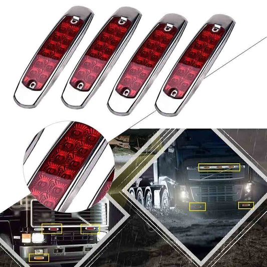 4 x Red 12 LED Sealed Side Marker Clearance Light Fish Shape Truck Trailer 12V