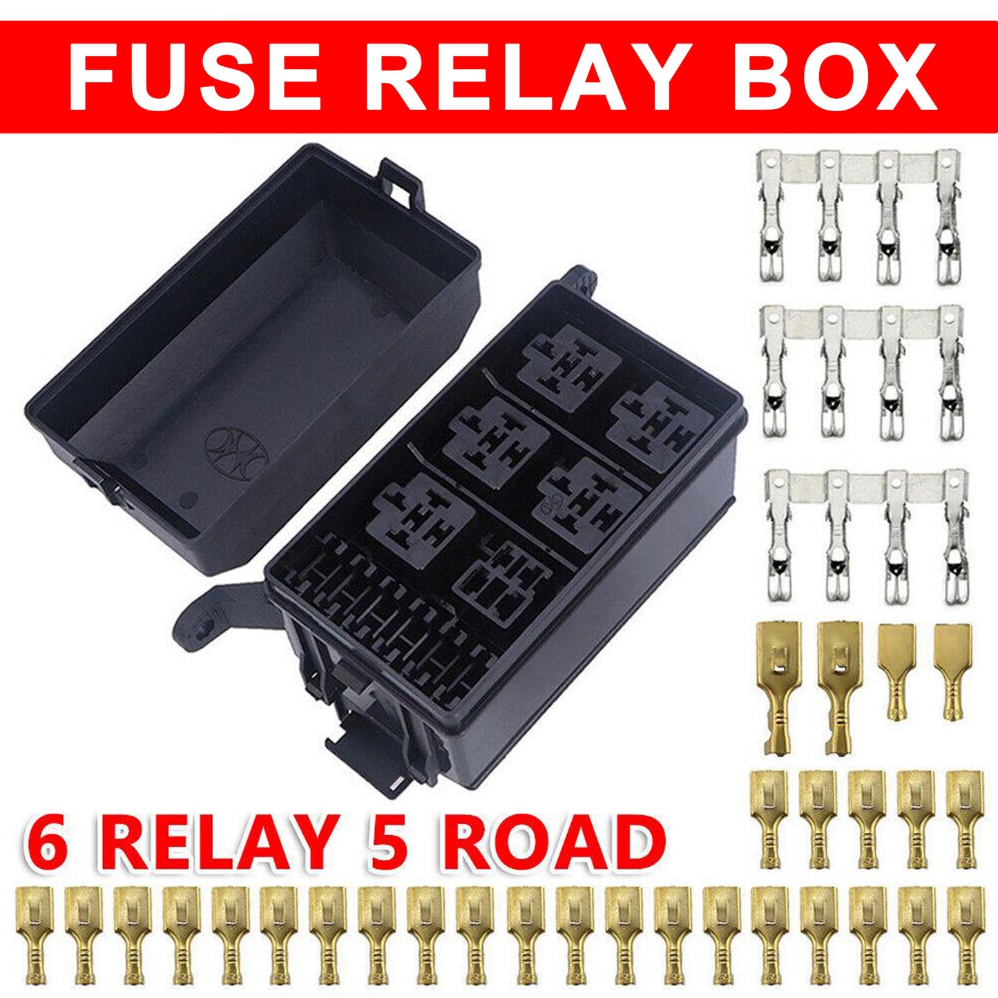 Automotive 12-Slot Relay Box 6 Relays Slots Car Fuse Holder Block With Terminals Q