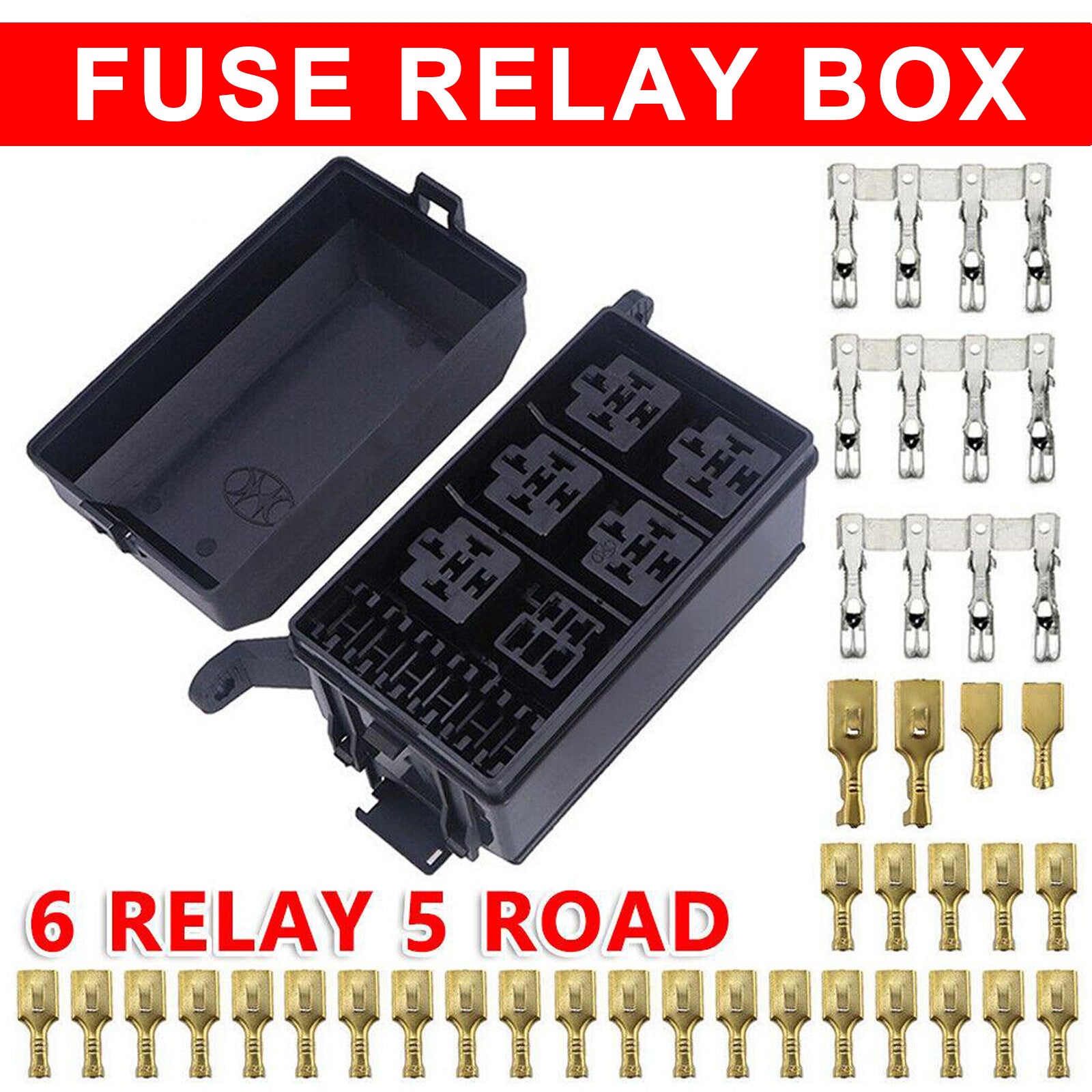Automotive 12-Slot Relay Box 6 Relays Slots Car Fuse Holder Block With Terminals Q