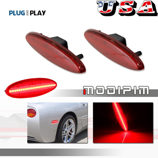OE Style Red Lens Red LED Rear Side Marker Lights for 1997 - 2004 for Corvette C5- v