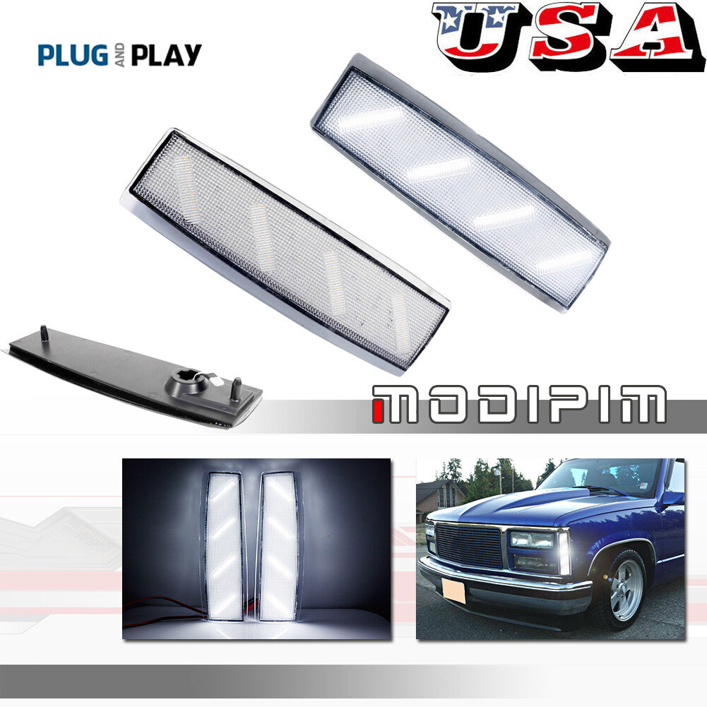 Clear Lens White Front Corner Side Marker Lights for 1992-93 for GMC for Yukon Suburban - v