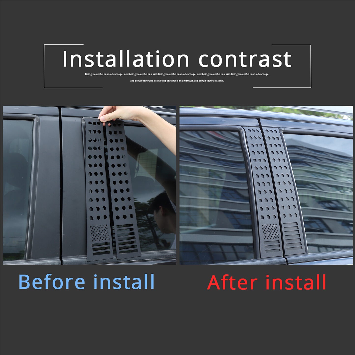 Exterior window B pillar cover trim panel for Ranger 2015-2021 American Flag n