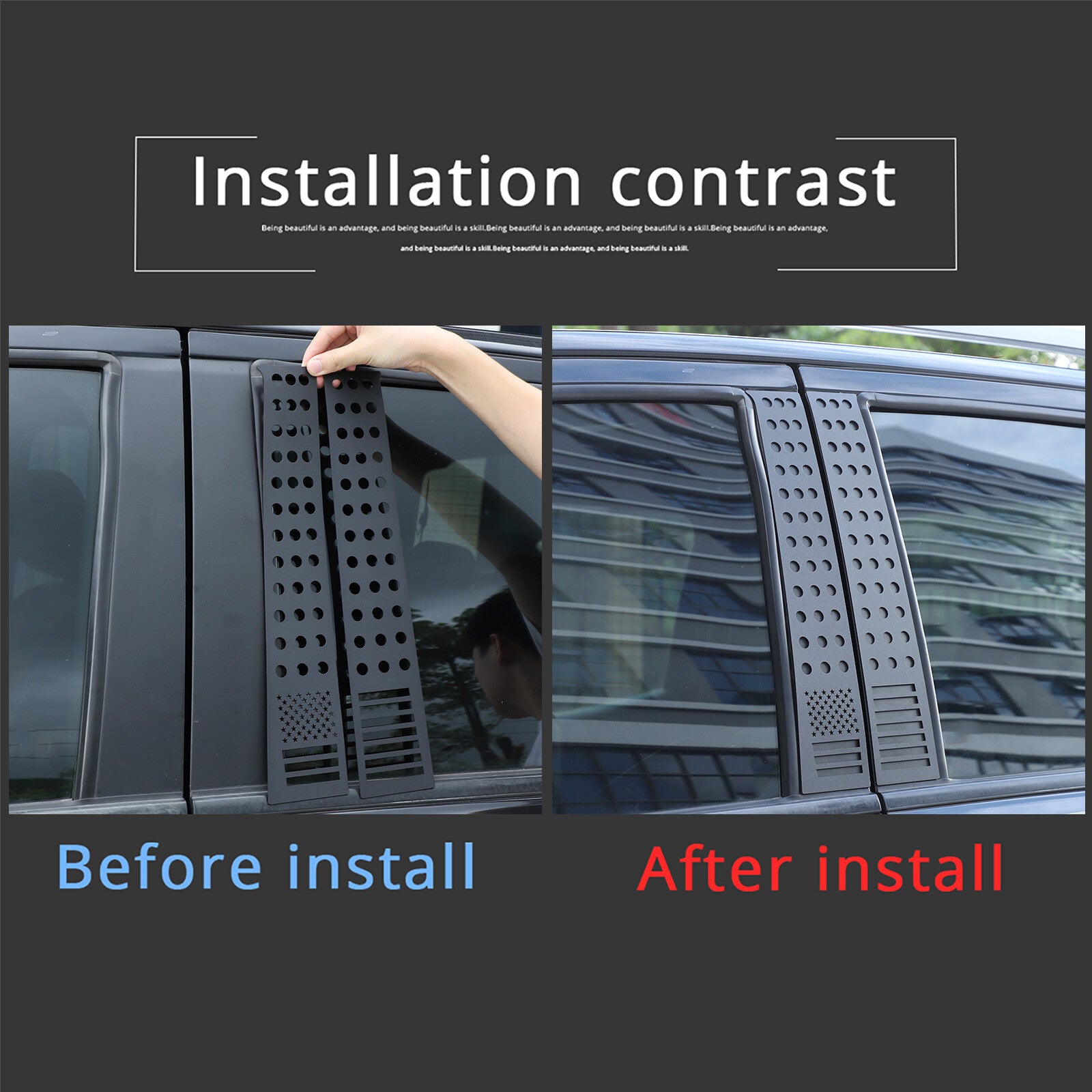 Exterior window B pillar cover trim panel for Ranger 2015-2021 American Flag n