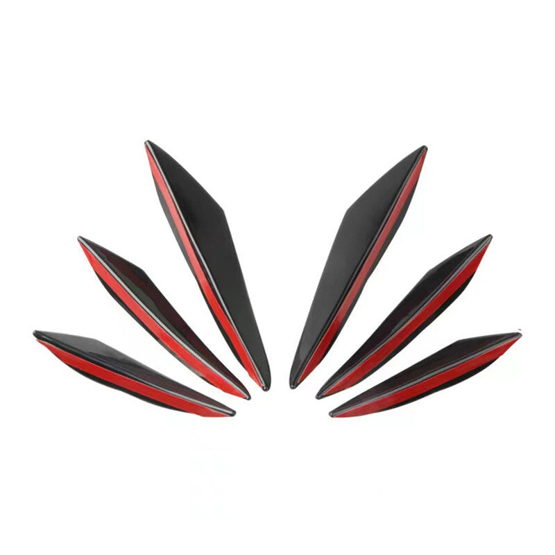 6pcs Glossy Black Car Bumper Lip Rubber Fin Splitter Spoiler Canard Sticker Kit