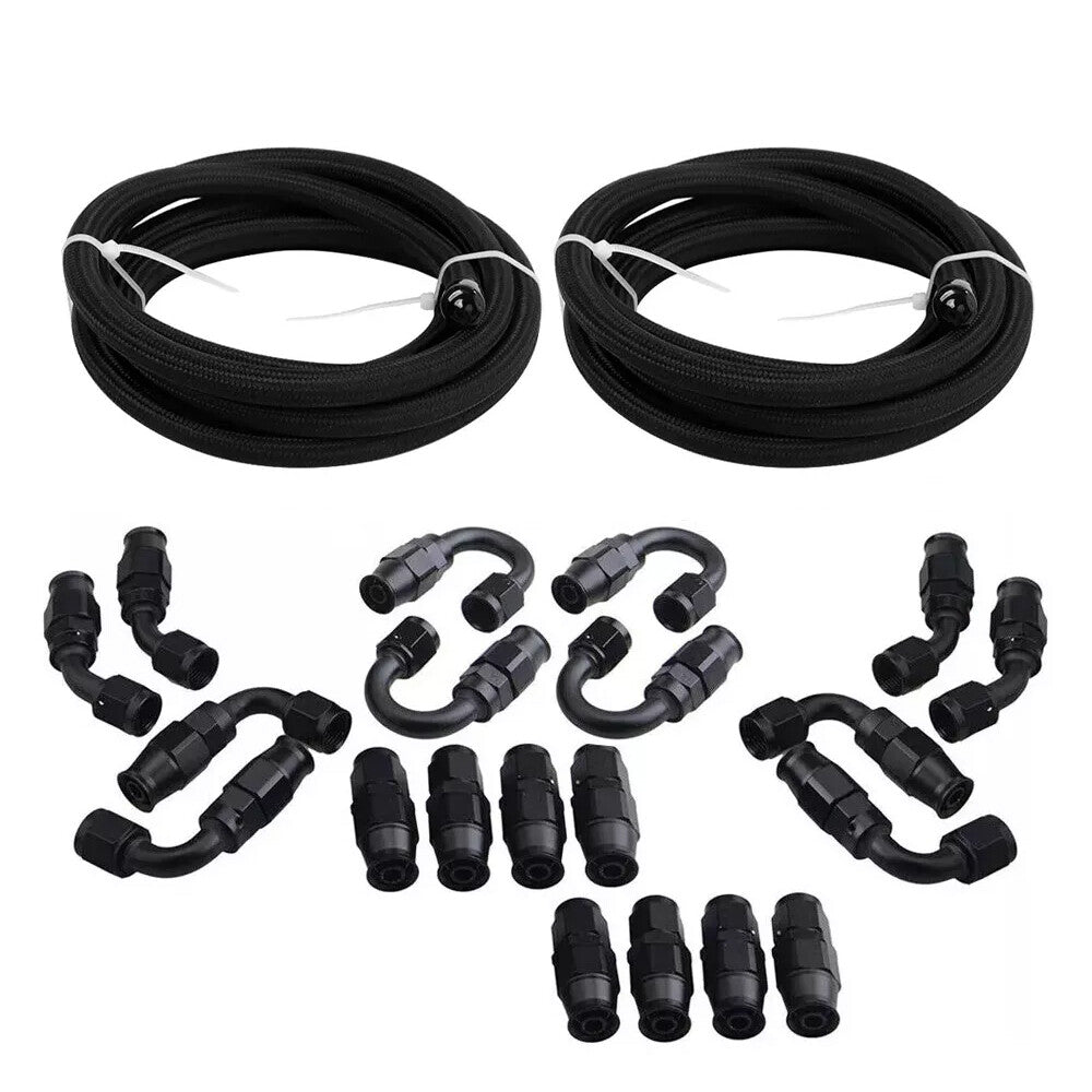 2x Black Nylon Braided E85 PTFE Fuel Line 10ft 8AN- AN8 10 Fittings Hose kit E85