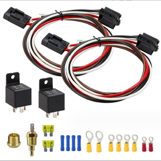 Dual Electric Fan Relay Wiring Kit with Thermostatic Sensor Switch 185On 175Off Q