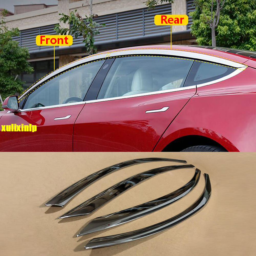 for Tesla Model 3 2017-2023 Chrome Window Visor Vent Shades Sun Rain Guard Cover