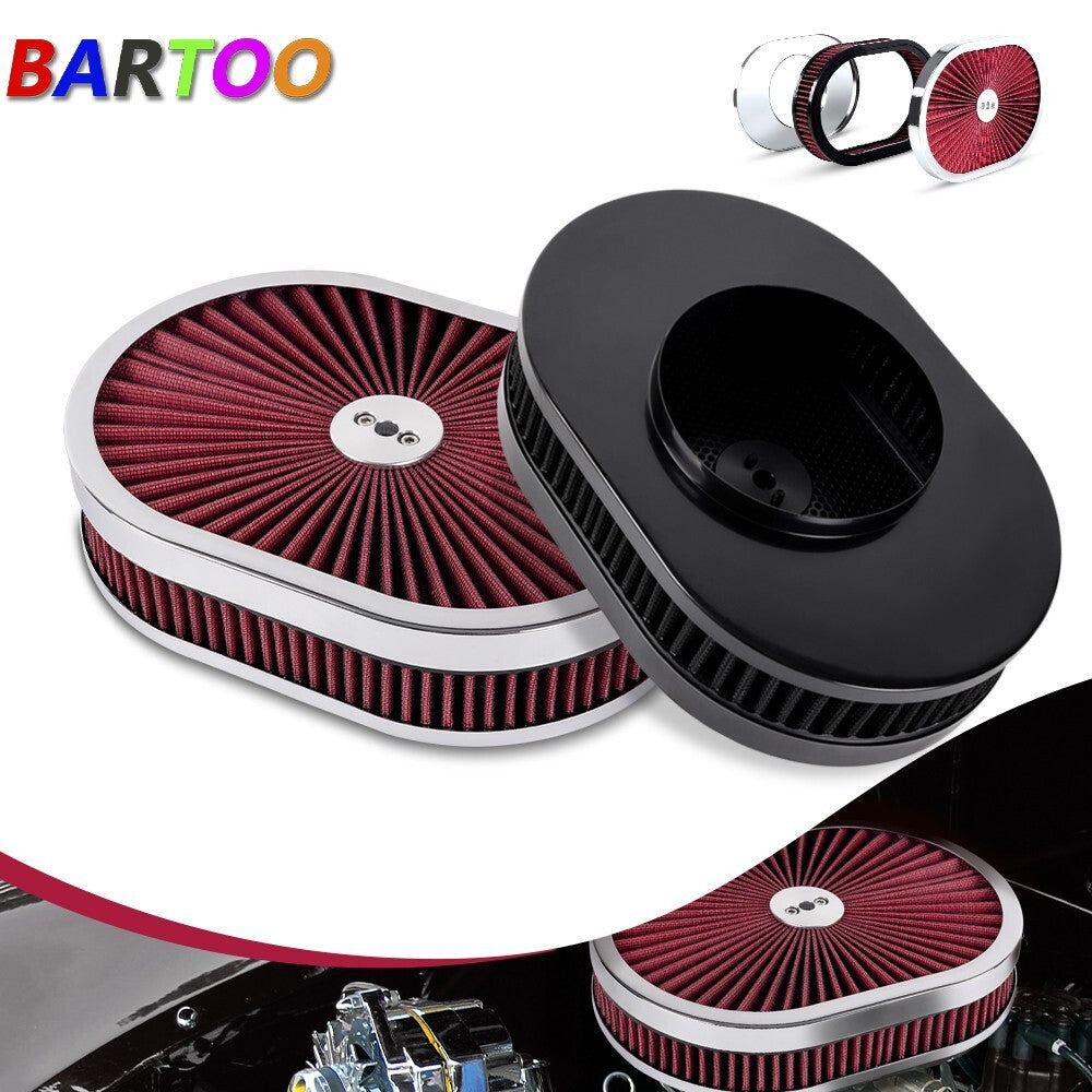 12 Oval Super Flow Thru Top Air Cleaner Filter Washable for 5-1/8 Carb Neck Q
