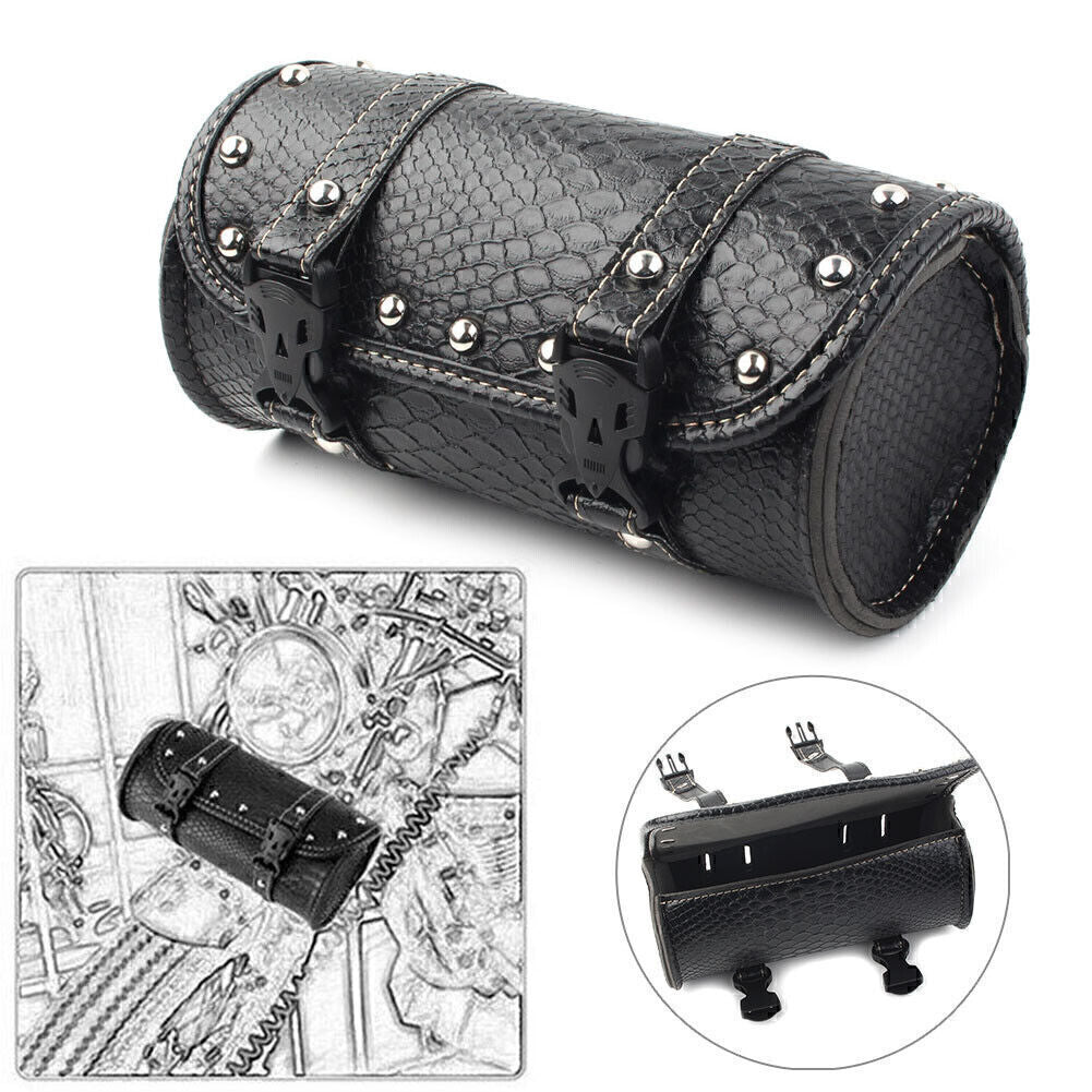 Universal Motorcycle Leather Tool Bag Fork Handlebar Saddlebag Roll Barrel Pouch Q