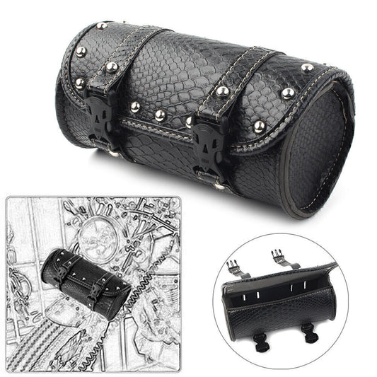 Universal Motorcycle Leather Tool Bag Fork Handlebar Saddlebag Roll Barrel Pouch Q