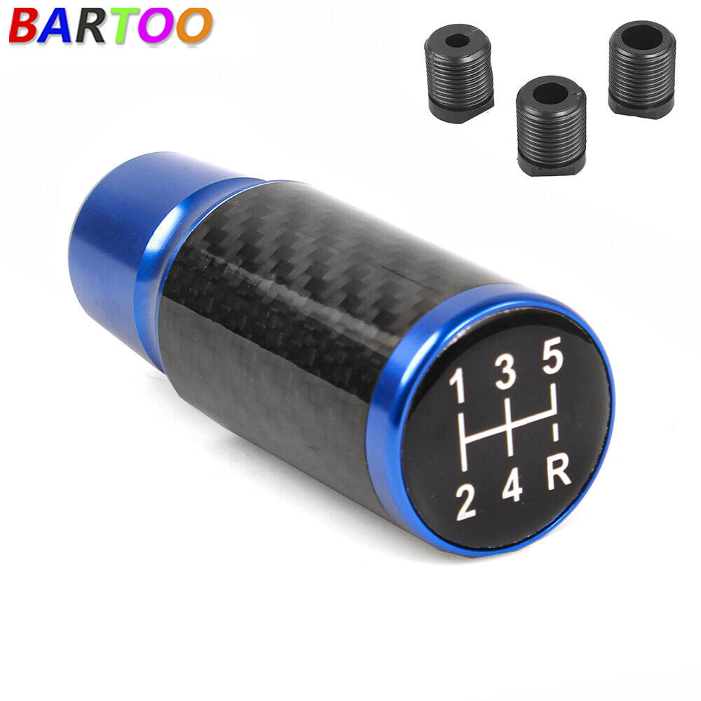 Carbon Fiber Auto Manual Gear Stick Lever Car Shift Knob 5 Speed Blue Universal