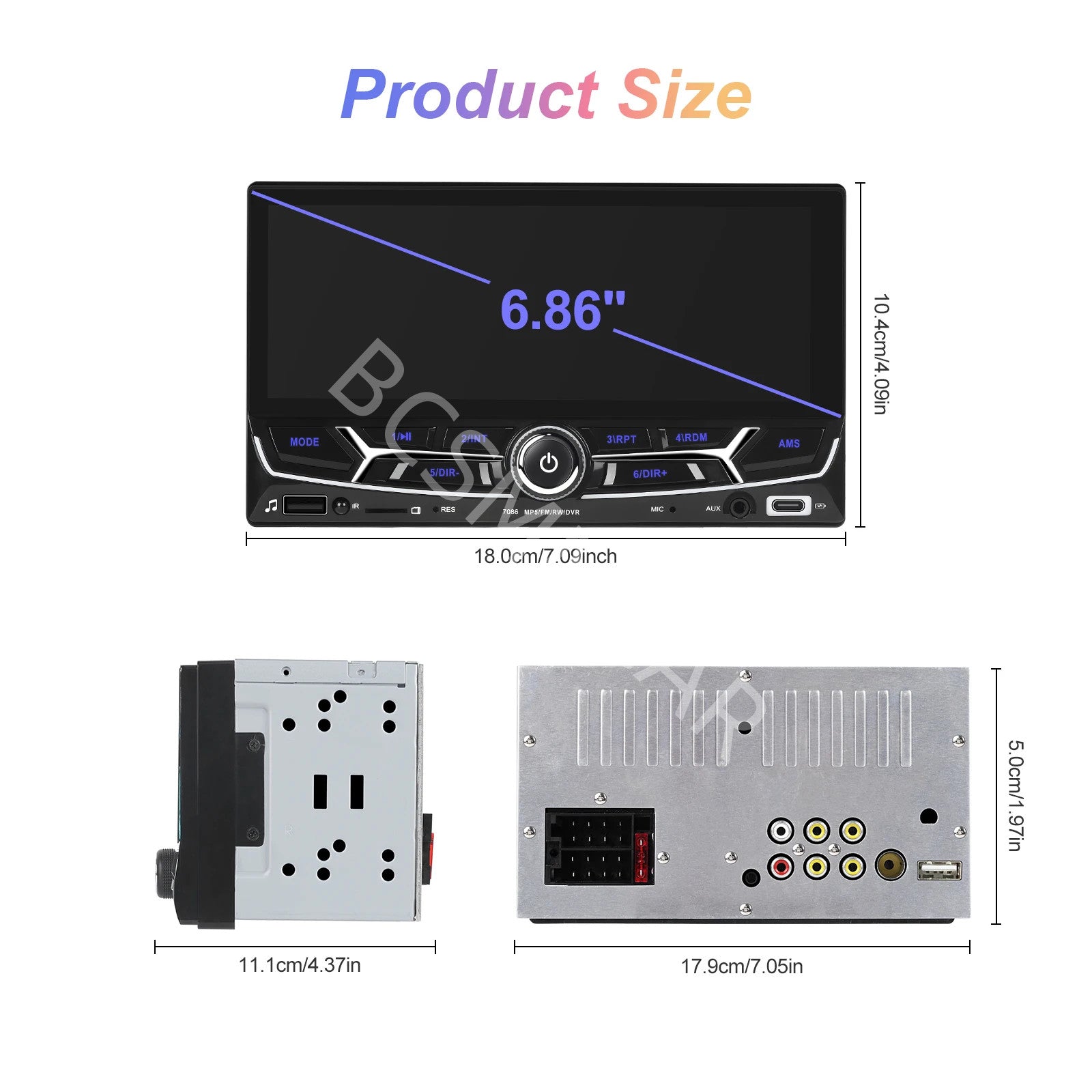 Double 2Din 6.86in Car Stereo Radio Carplay Android Auto FM AUX Touchscreen
