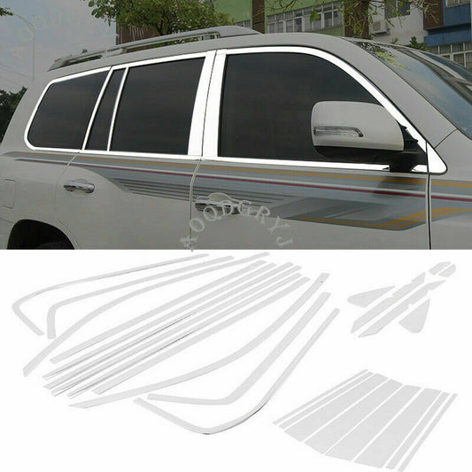 Chrome Stainless Full Window Frame Sill Trim Cover for Toyota for Land Cruiser 08-21