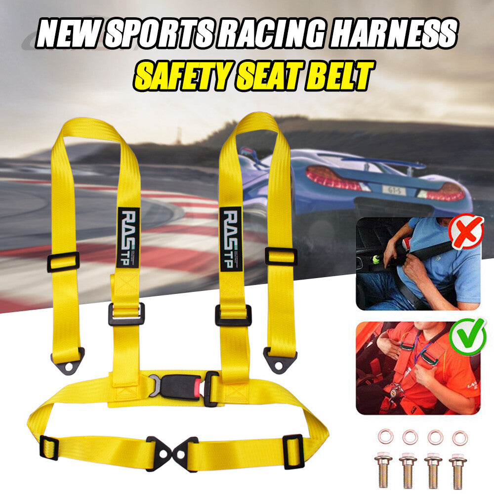 RASTP Racing for Seat Belts 4 Point 4PT Harness Nylon Adjustable Yellow Q