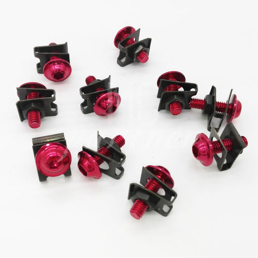 10 x Red M6 6mm Aluminum Fairing Bolts Kit Body Fastener Clip Screw Sportbike Q