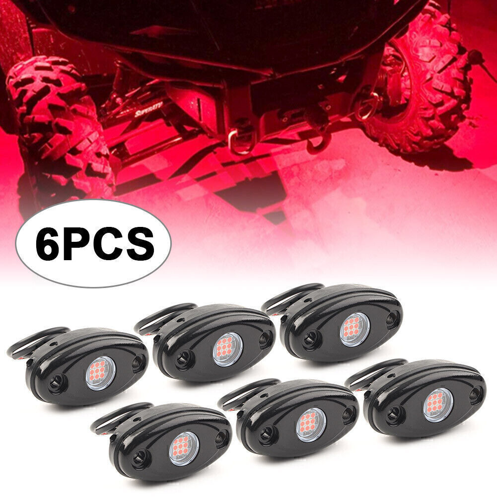 6X LED Rock Light Red 9W High Power Car Pickup Under Body Trail Rig Truck