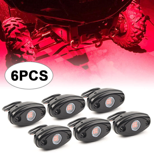 6X LED Rock Light Red 9W High Power Car Pickup Under Body Trail Rig Truck