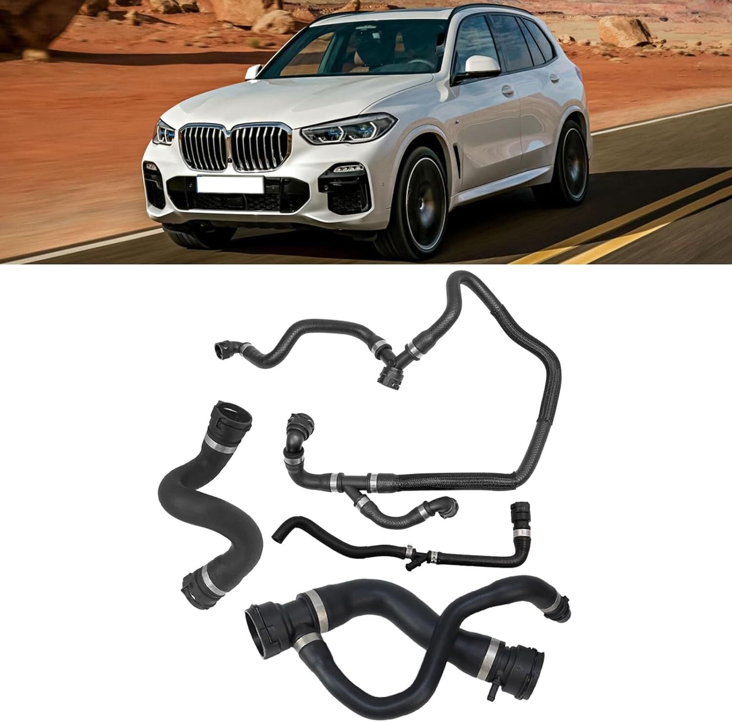 Upper Radiator Coolant Hose With Vent Hose Set of 4 for 2007-13 for BMW E70 for X5 3.0si Q