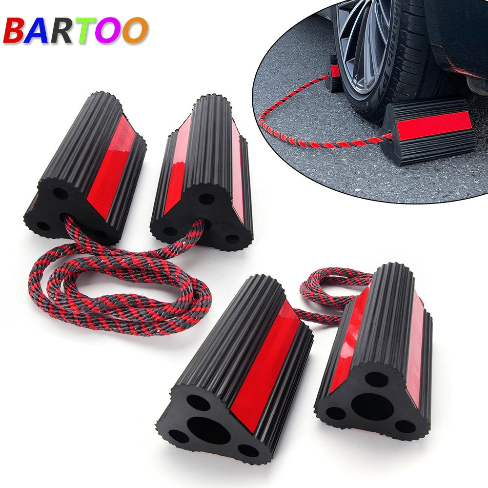4 Pack Heavy-Duty Rubber Wheel Chocks â€?Non-Slip, Reflective, with Nylon Rope Q
