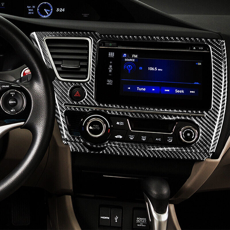 Real Carbon Fiber Car Navigation Panel Cover Trim for Honda for Civic 9th 2013-2015