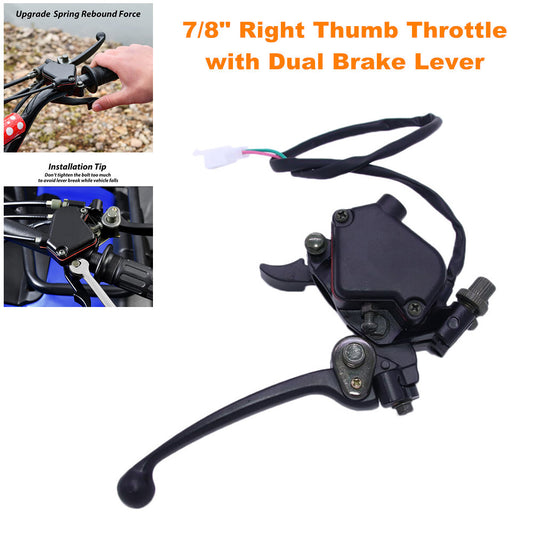 7/8-inch right thumb throttle cable with dual brake levers suitable for 50-250cc motorcycles and all-terrain vehicles. n