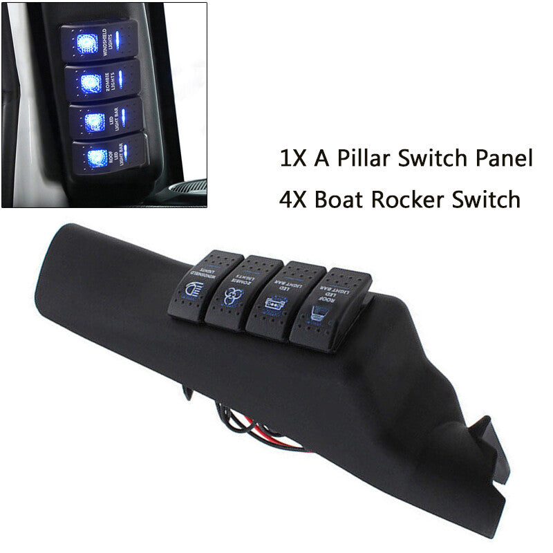 Left Side A-Pillar Switch Panel Pod w/ 4 Rocker Switch Fit for Jeep for Wrangler 1PC v