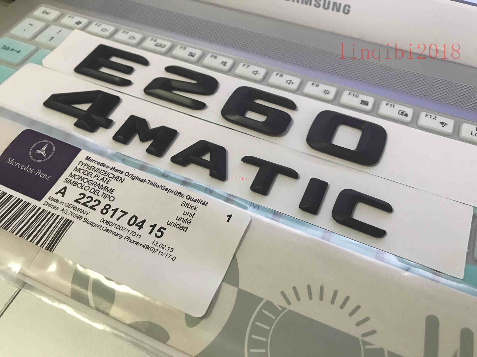 Matt black E260 + 4 MATIC Letters Trunk Emblem Badge Sticker for AMG