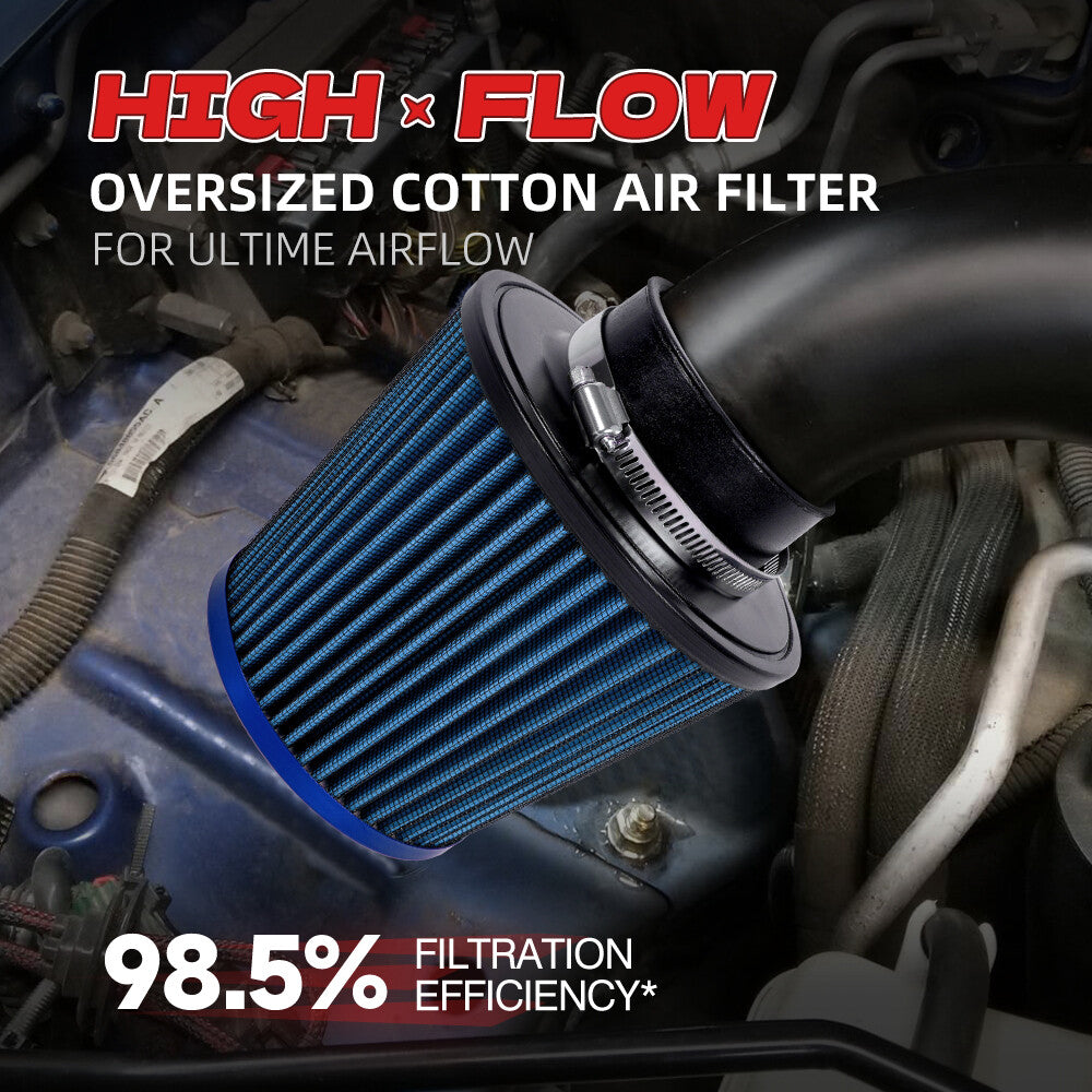 3 76mm Full Blue High Flow Inlet Air Intake Cone Filter For Car/Truck/SUV