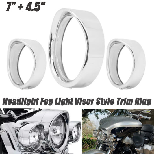7-inch headlight trim ring, 4.5-inch fog light visor trim ring suitable for Harley chrome-plated n