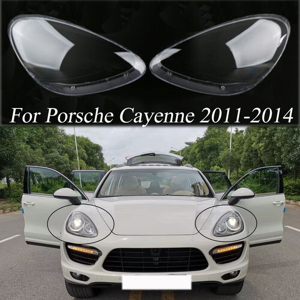 Pair of headlight lens covers with clear lenses LH + right grip for Porsche for Cayenne 2011-2014