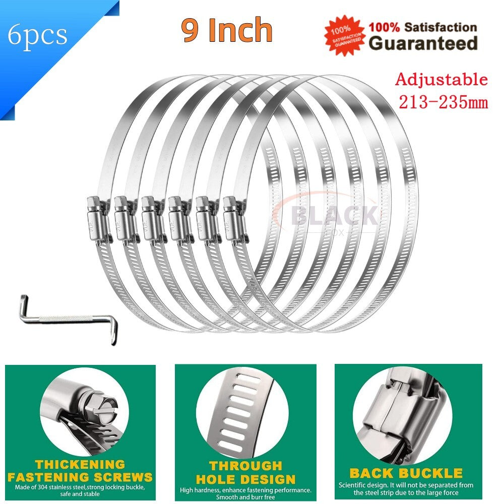 9-inch Adjustable Hose Clamp Dryer Ventilation Hose Metal Worm Drive Gear Pole Clamp
