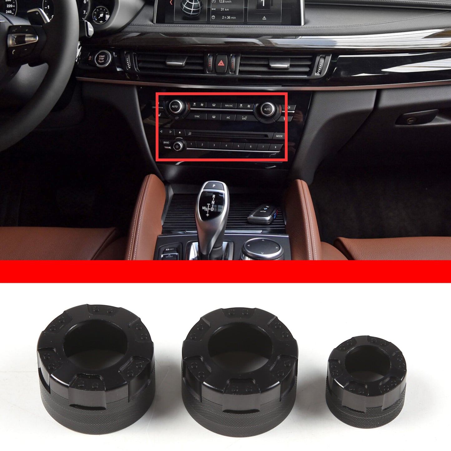 AC climate control radio volume knob ring cover, black, for X5 X6 2014-2018. n