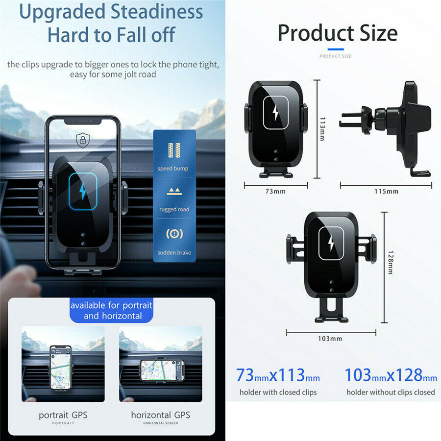Wireless Car Charger Car Clamping Fast Charging Air Vent Phone Holder Mount