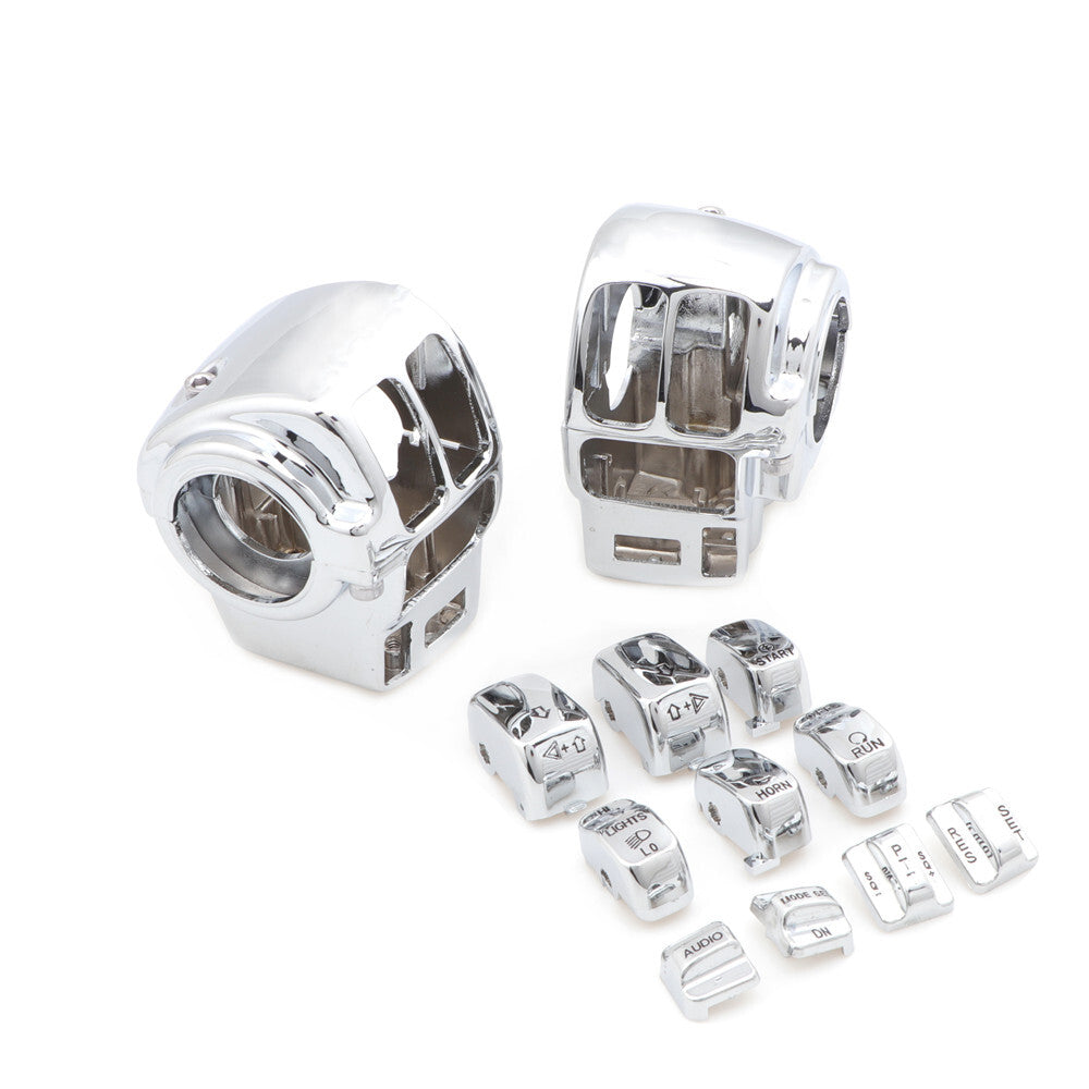 Chrome Switch Housing Cover+10pcs Button Cap for Harley Electra Road Glide 96-13 Q