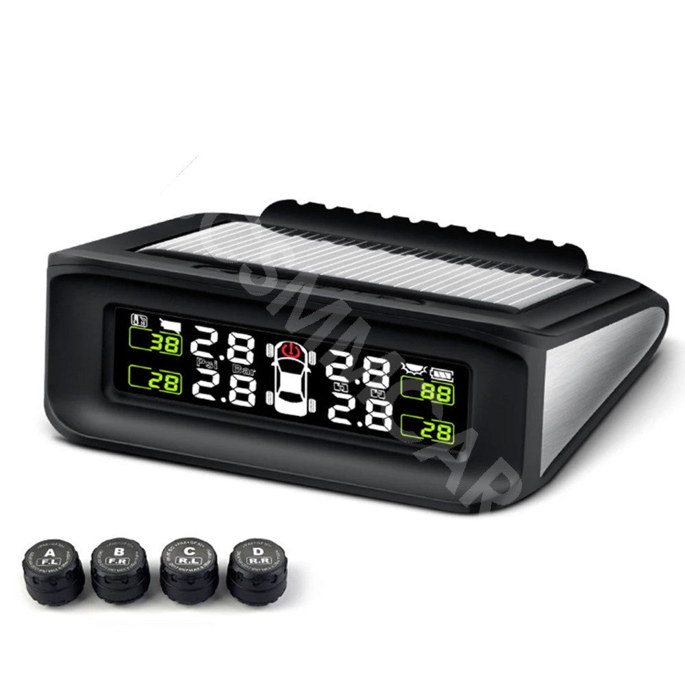 Solar Wireless TPMS LCD Car Tire Pressure Monitoring System W/4 External Sensors