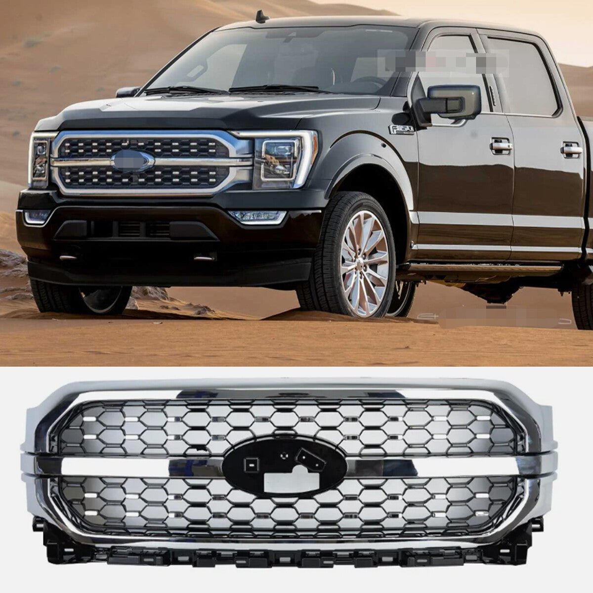 ML34-8200 Satin Grill Grille Black Chrome Frame for Ford F150 2021-2023