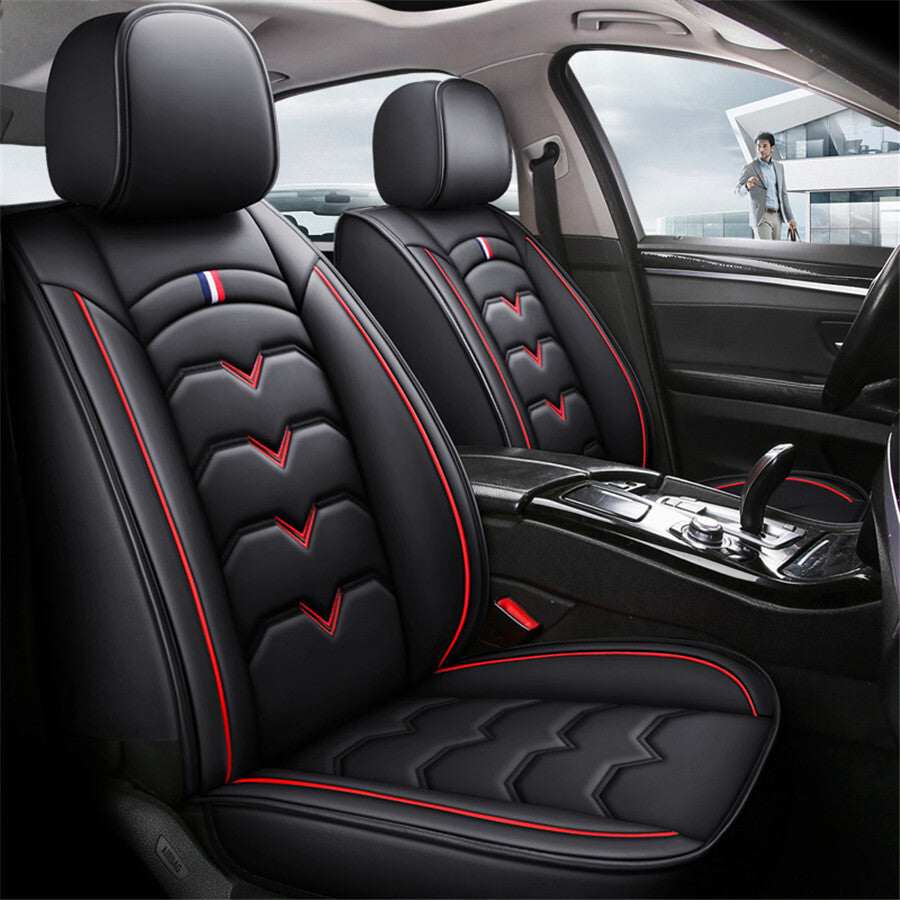 6D Full Surrounded Car for Seat Covers Cushion Set Durable PU Leather Black  Red US Q