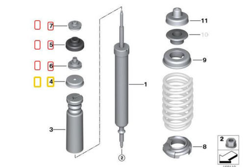 4-piece rear lower suspension strut bearings suitable for E81, E82, E88, E89, E90- n