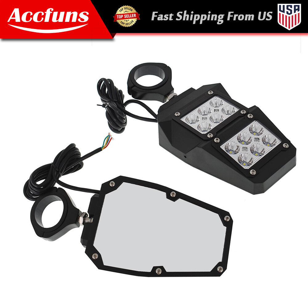 Rearview side mirrors with LED lights, suitable for 1.75-inch to 2-inch roll cages, compatible with UTV for Polaris RZR- n