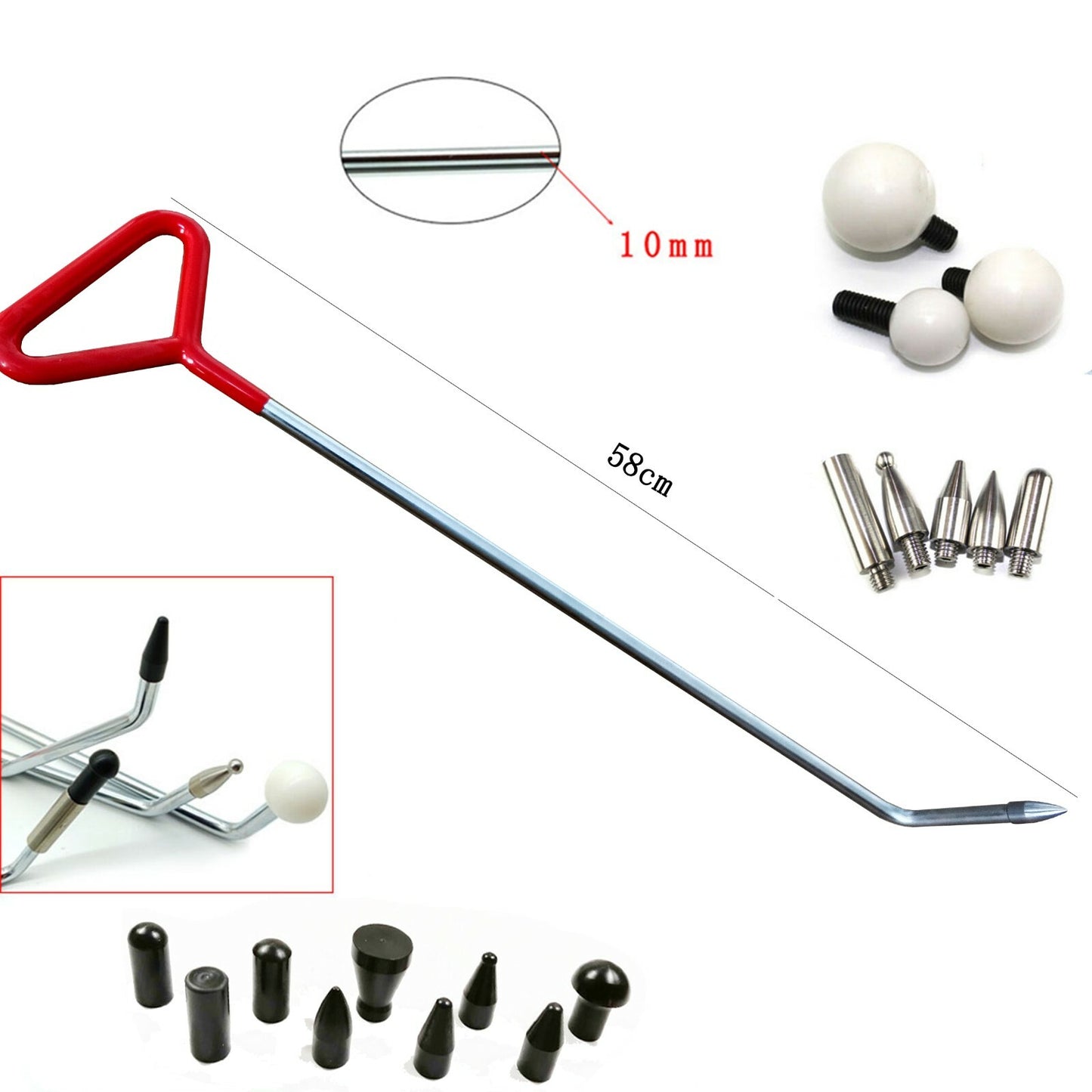 Dent Repair Hooks, Stainless Steel Push Rods, Car Body Dent Removal Crowbar Kit v