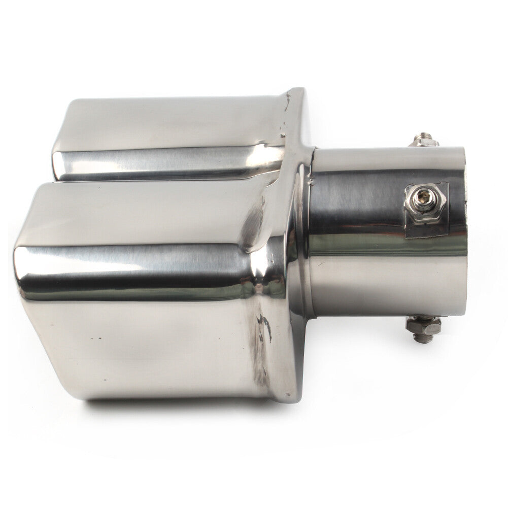 Silver Dual Universal Car Rear Exhaust Pipe Tail Muffler Tip Square Accessories