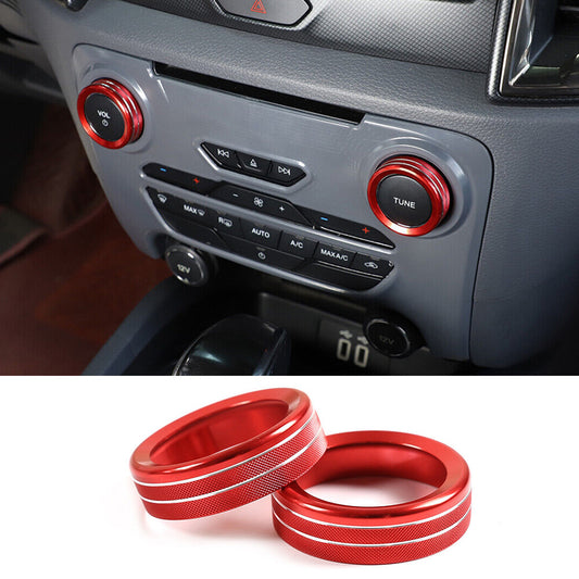 Alloy Red Car Volume Media Knob Ring Cover for Ford Ranger 2015-2018 Accessories