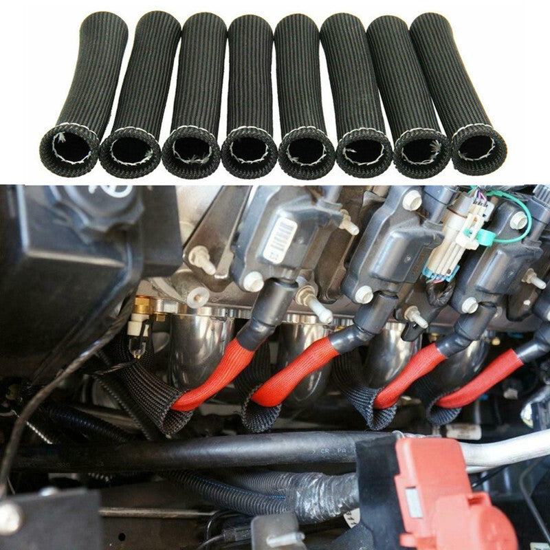 8x Car Black Protection Spark Plug Wire Boots Protector Sleeve Heat Shield Cover
