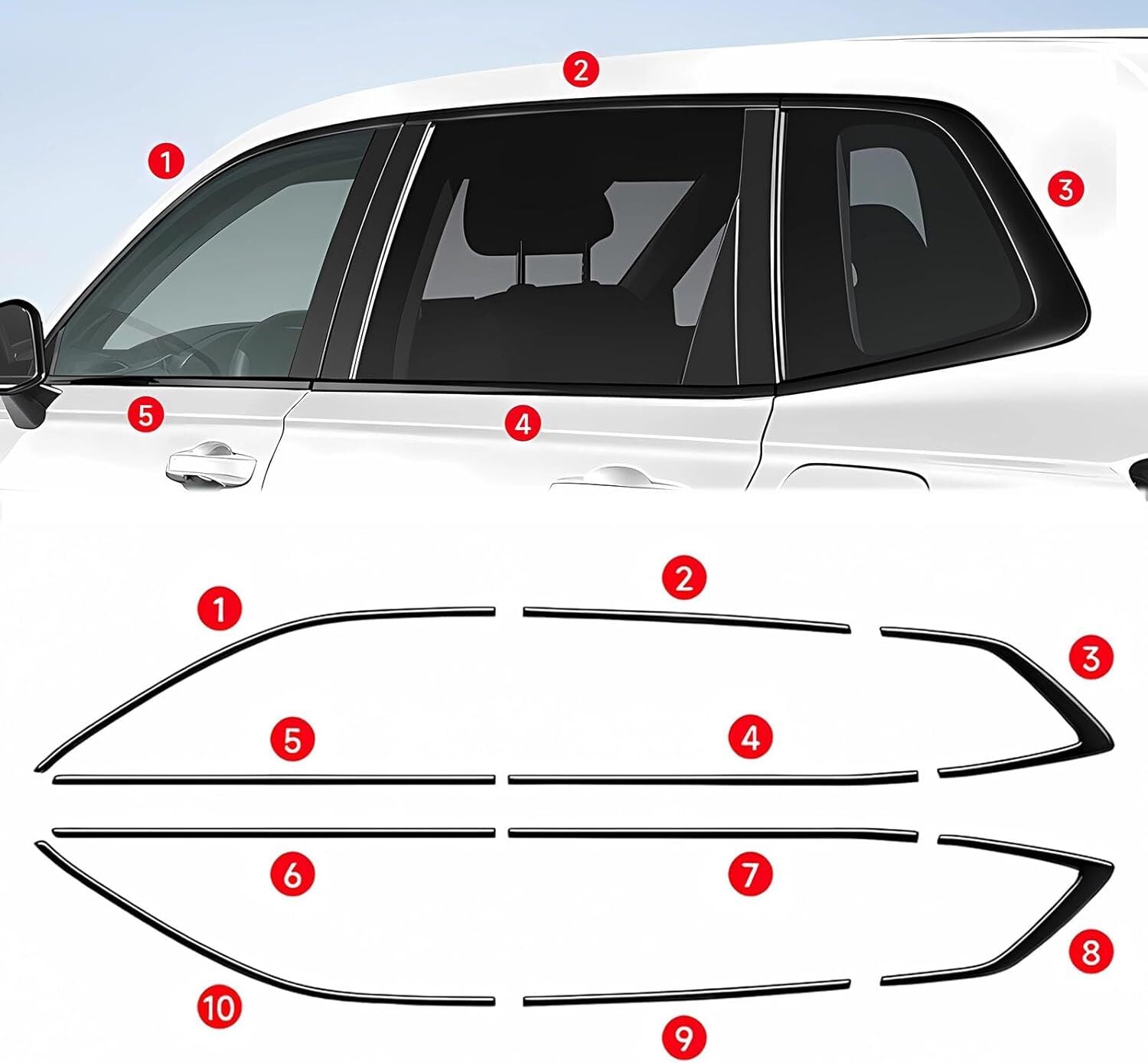 Window Sill Molding Strip Cover Trim for Honda CR-V CRV 2023-2024 Glossy Black
