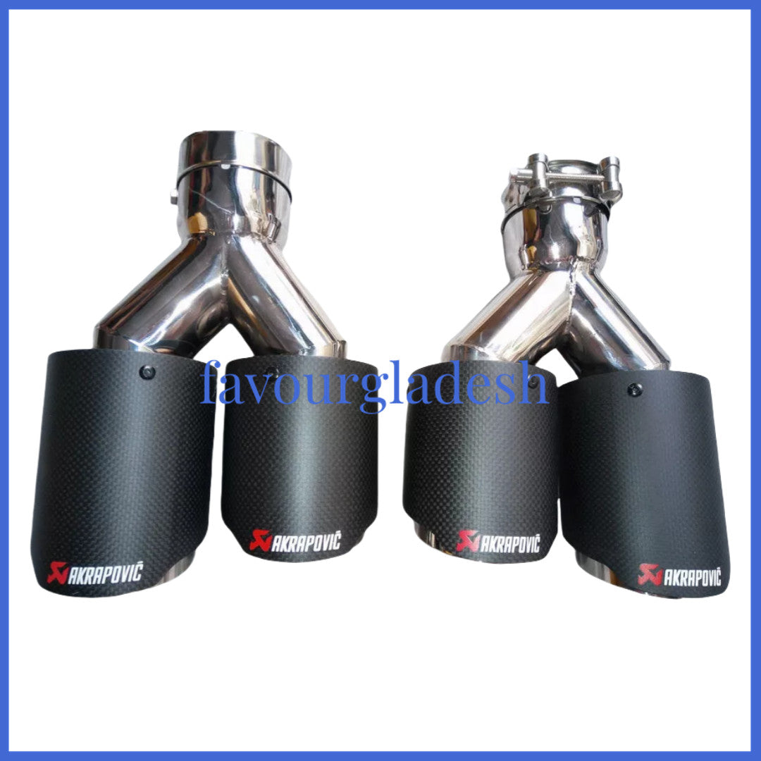 2PCS ID:2.5 (63mm) OD:3.5 (89mm) Akrapovic Carbon Fiber Exhaust Tip Dual Pipe