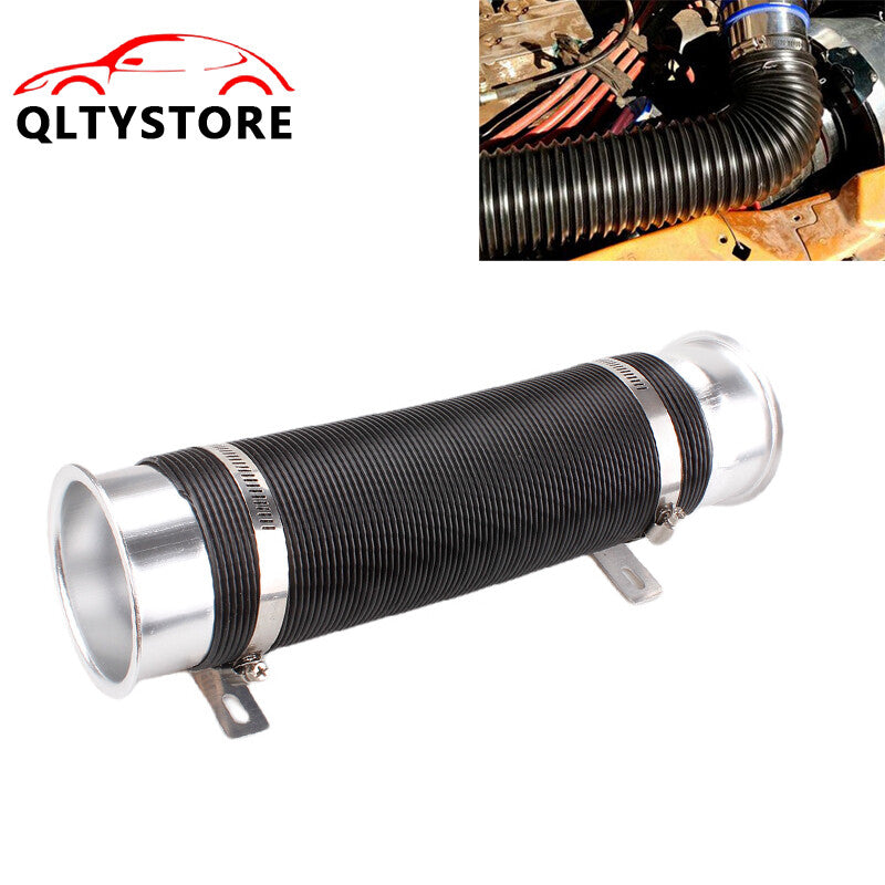 3'' 76mm Flexible Car Cold Air Intake Hose Filter Pipe Telescopic Tube Silver Q